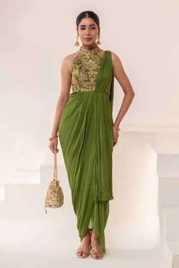 Rasasvada Halter Neck Embroidered Saree Gown 