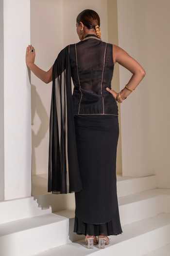 Rasasvada Pre-Draped Saree Set With Embroidered Jacket 