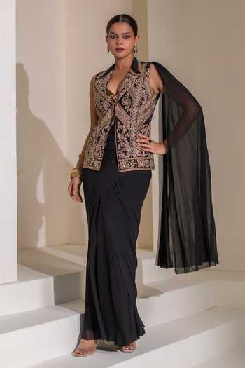 Rasasvada Pre-Draped Saree Set With Embroidered Jacket 