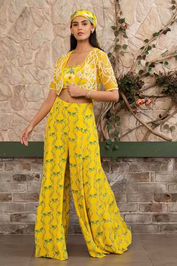 Shop Senren By Eshana Raut Yellow Crepe Square Neck Embroidered Cape Sharara Set Online at Aza Fashions Shop_Senren By Eshana Raut_Yellow Crepe Square Neck Embroidered Cape Sharara Set _Online_at_Aza_Fashions