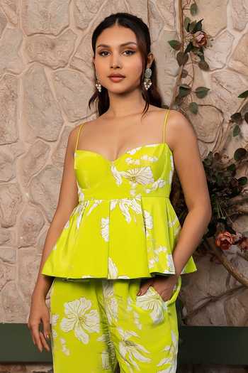 Buy Senren By Eshana Raut Green Crepe Sweetheart Neck Floral Print Top And Pant Set Online at Aza Fashions Buy_Senren By Eshana Raut_Green Crepe Sweetheart Neck Floral Print Top And Pant Set _Online_at_Aza_Fashions
