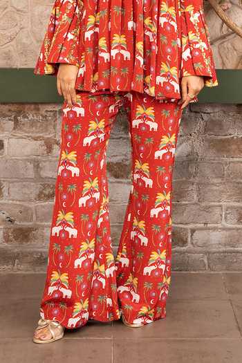 Senren By Eshana Raut Maroon Crepe V-neck, Yes Bohemian Print Kurta And Pant Set Online at Aza Fashions Senren By Eshana Raut_Maroon Crepe V-neck, Yes Bohemian Print Kurta And Pant Set _Online_at_Aza_Fashions