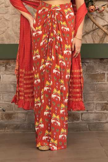 Buy Senren By Eshana Raut Maroon Silk, Crepe Embroidery Halter Neck Printed Skirt Set Online at Aza Fashions Buy_Senren By Eshana Raut_Maroon Silk, Crepe Embroidery Halter Neck Printed Skirt Set _Online_at_Aza_Fashions