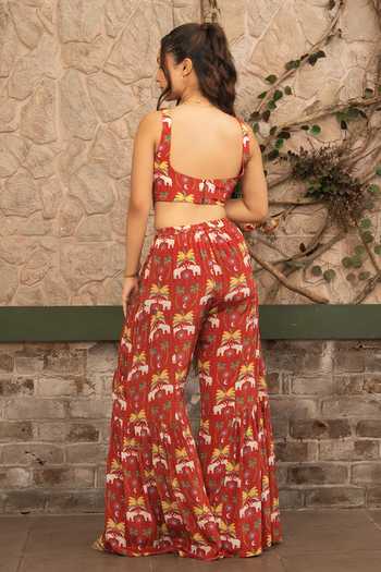 Shop Senren By Eshana Raut Maroon Crepe Embroidery, Sequins, Zari Square Neck Hand Corset And Sharara Set at Aza Fashions Shop_Senren By Eshana Raut_Maroon Crepe Embroidery, Sequins, Zari Square Neck Hand Corset And Sharara Set _at_Aza_Fashions