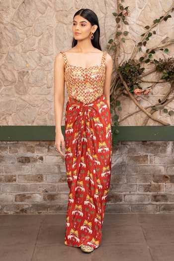 Senren By Eshana Raut Hand Embroidered Corset & Draped Skirt Set 