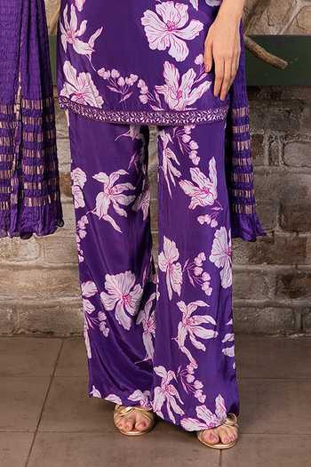 Senren By Eshana Raut Purple Silk, Crepe Round Neck Floral Print Kurta Set Online at Aza Fashions Senren By Eshana Raut_Purple Silk, Crepe Round Neck Floral Print Kurta Set _Online_at_Aza_Fashions
