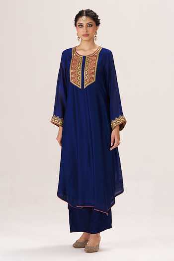 Buy Almaari By Pooja Patel Blue Silk, Chanderi Round Neck Zeenat Kurta Set Online at Aza Fashions Buy_Almaari By Pooja Patel_Blue Silk, Chanderi Round Neck Zeenat Kurta Set _Online_at_Aza_Fashions