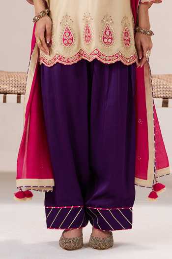 Shop Almaari By Pooja Patel Beige Chanderi Silk, Satin, Modal V-neck Jugni Short Kurta Set Online at Aza Fashions Shop_Almaari By Pooja Patel_Beige Chanderi Silk, Satin, Modal V-neck Jugni Short Kurta Set _Online_at_Aza_Fashions