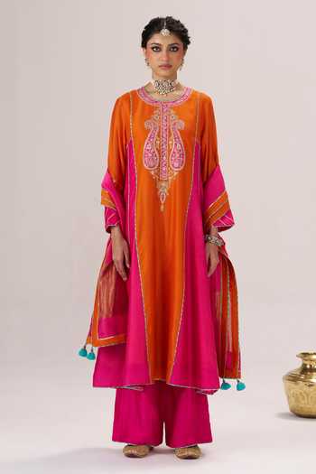Almaari By Pooja Patel Morni Chanderi Silk Kurta Palazzo Set 