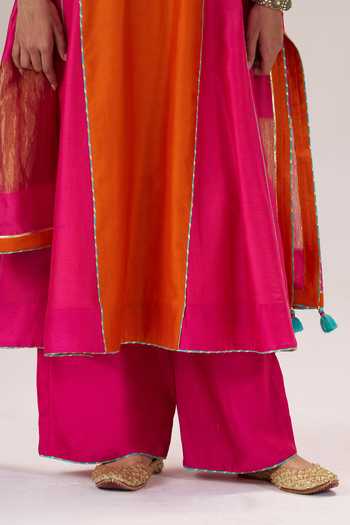 Almaari By Pooja Patel Multicolor Chanderi Silk, Silk, Chanderi, Tissue Round Neck, Morni Kurta Palazzo Set Online at Aza Fashions Almaari By Pooja Patel_Multicolor Chanderi Silk, Silk, Chanderi, Tissue Round Neck, Morni Kurta Palazzo Set _Online_at_Aza_Fashions