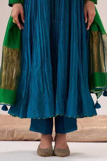 Shop Almaari By Pooja Patel Blue Chanderi Silk, Silk, Chanderi, Tissue Round Neck Sohni Anarkali Set Online at Aza Fashions Shop_Almaari By Pooja Patel_Blue Chanderi Silk, Silk, Chanderi, Tissue Round Neck Sohni Anarkali Set _Online_at_Aza_Fashions