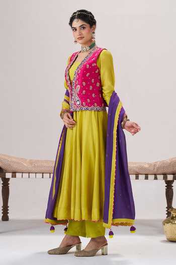 Shop Almaari By Pooja Patel Yellow , , Square Neck, Phulkari Jacket Anarkali Set Online at Aza Fashions Shop_Almaari By Pooja Patel_Yellow , , Square Neck, Phulkari Jacket Anarkali Set _Online_at_Aza_Fashions