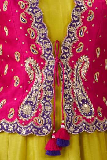 Buy Almaari By Pooja Patel Yellow , , Square Neck, Phulkari Jacket Anarkali Set Buy_Almaari By Pooja Patel_Yellow , , Square Neck, Phulkari Jacket Anarkali Set