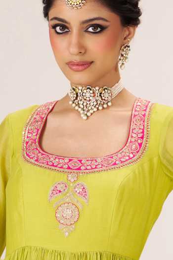 Almaari By Pooja Patel Lime Silk, , Silk, Tissue Roop Anarkali Kurta And Pant Set at Aza Fashions Almaari By Pooja Patel_Lime Silk, , Silk, Tissue Roop Anarkali Kurta And Pant Set _at_Aza_Fashions