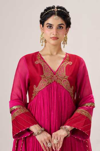 Buy Almaari By Pooja Patel Pink Chanderi , V-neck Zoya Anarkali Set Online at Aza Fashions Buy_Almaari By Pooja Patel_Pink Chanderi , V-neck Zoya Anarkali Set _Online_at_Aza_Fashions