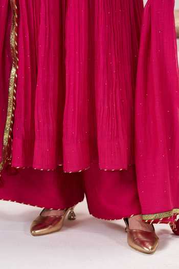 Shop Almaari By Pooja Patel Pink Chanderi , V-neck Zoya Anarkali Set Online at Aza Fashions Shop_Almaari By Pooja Patel_Pink Chanderi , V-neck Zoya Anarkali Set _Online_at_Aza_Fashions