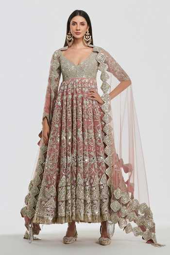 Abhinav Mishra Mirror Work Anarkali With Dupatta
