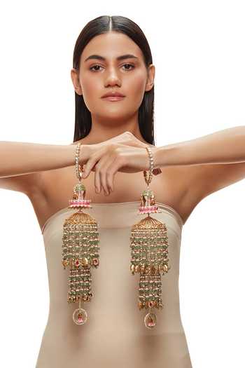 Raabta By Rahul Pink Shivika Double Jhumki Pair Of Kaleeras Online at Aza Fashions Raabta By Rahul_Pink Shivika Double Jhumki Pair Of Kaleeras _Online_at_Aza_Fashions