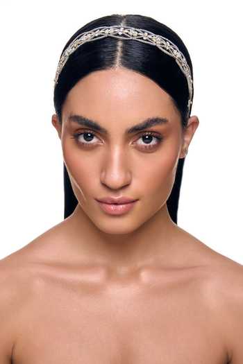 Raabta By Rahul_White Pearls, Crystals, Rhinestones Zeenat Studded Headband _Online_at_Aza_Fashions