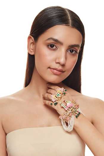 Raabta By Rahul_Pink Dildar Palm Cuff And Ring Set _Online_at_Aza_Fashions