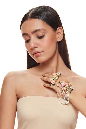 Buy_Raabta By Rahul_Pink Dildar Palm Cuff And Ring Set _Online_at_Aza_Fashions