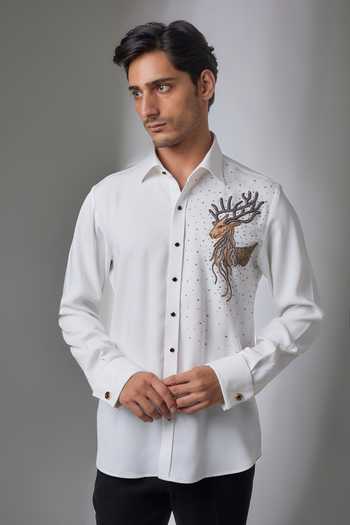 Salil Bhatia Japanese Stag Hand Embroidered Shirt 