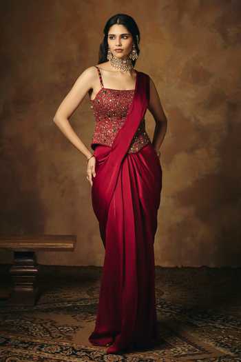 SAANJH BY LEA Lohita Pre-Draped Saree Set 