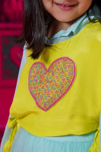 Panchhi By Kanupriya Tibrewala Yellow Crepe, Tulle Pyaari Behna Embroidered Bib Skirt Set Online at Aza Fashions Panchhi By Kanupriya Tibrewala_Yellow Crepe, Tulle Pyaari Behna Embroidered Bib Skirt Set _Online_at_Aza_Fashions