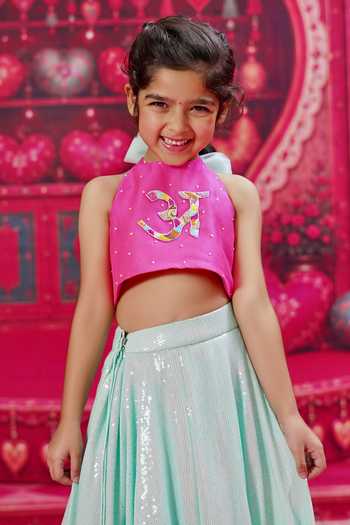 Shop Panchhi By Kanupriya Tibrewala Pink Silk Organza, Georgette, Net Akshar Embroidered Blouse Skirt Set Online at Aza Fashions Shop_Panchhi By Kanupriya Tibrewala_Pink Silk Organza, Georgette, Net Akshar Embroidered Blouse Skirt Set _Online_at_Aza_Fashions