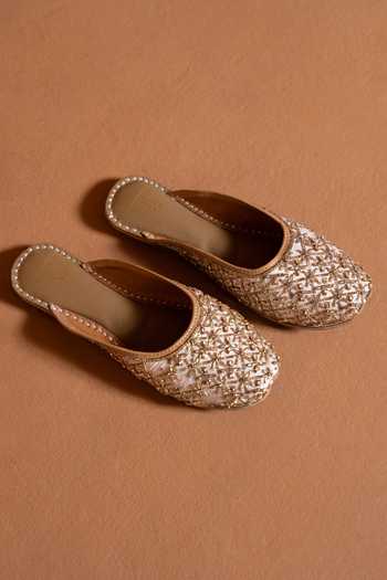 Shilpsutra Gold Sunehri Jaali Embroidered Mules Online at Aza Fashions Shilpsutra_Gold Sunehri Jaali Embroidered Mules _Online_at_Aza_Fashions