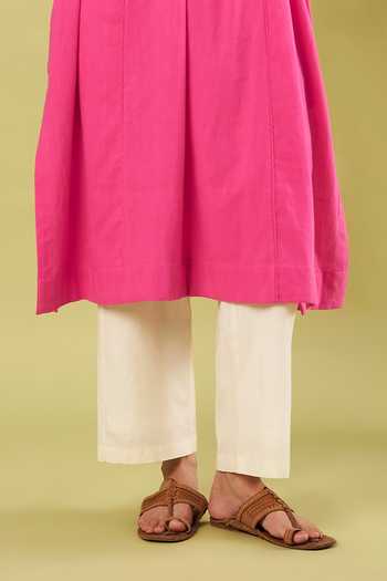 Vinusto Pink Handloom Cotton Round Neck, Yes Straight Kurta And Pant Set Online at Aza Fashions Vinusto_Pink Handloom Cotton Round Neck, Yes Straight Kurta And Pant Set _Online_at_Aza_Fashions
