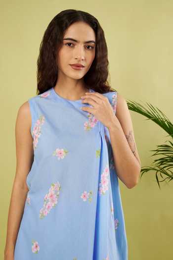 Buy_Vinusto_Blue Cotton Round Neck, Yes Printed Kurta And Palazzo Set 
