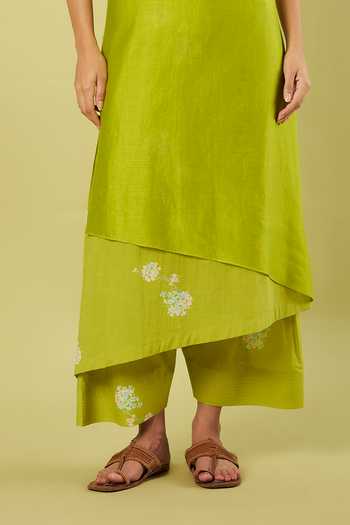 Shop_Vinusto_Green Cotton Round Neck Placement Printed Kurta And Farshi Salwar Set _Online_at_Aza_Fashions