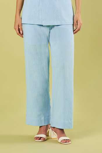 Buy_Vinusto_Blue Handloom Cotton Notch Collar Shirt And Pant Set _Online_at_Aza_Fashions