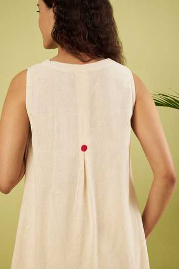 Buy_Vinusto_Ivory Handloom Cotton V-neck Top And Pant Set 