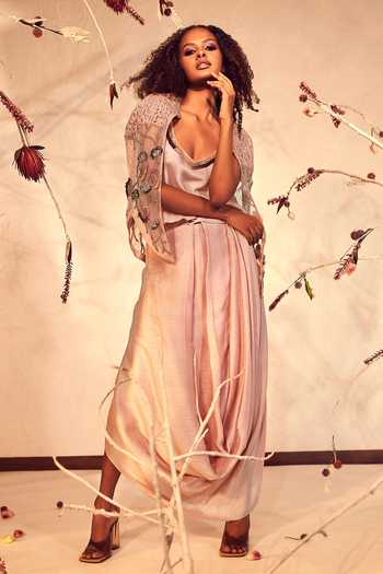BABITA M Floral Embroidered Jacket & Dhoti Skirt Set 