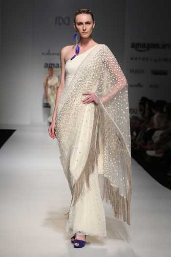 Rabani & Rakha One Shoulder Saree Gown 