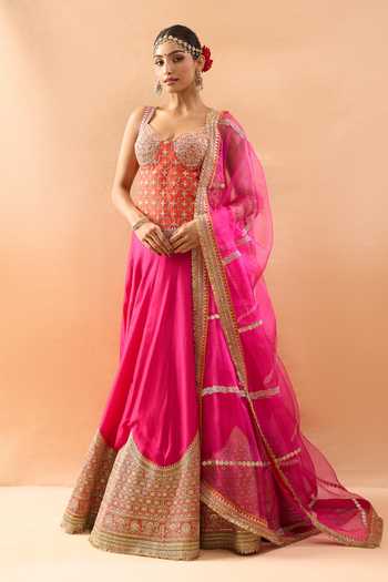 Gopi Vaid Embroidered Padded Blouse Lehenga & Dupatta 