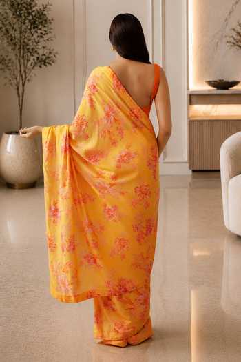 Jhambthreads Floral Pattern Saree With Unstitched Blouse Fabric 