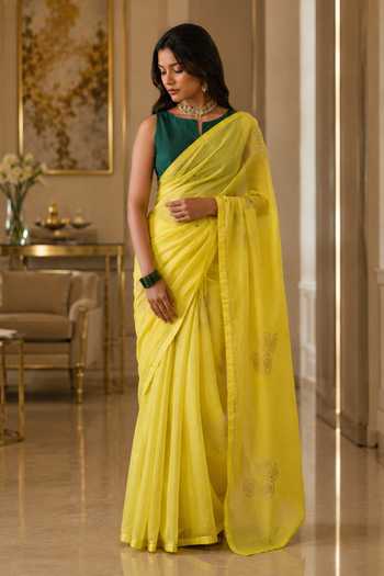 Jhambthreads Cotton Silk Saree With Unstitched Blouse Fabric
