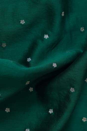 Jhambthreads_Emerald Green Silk Organza, Chanderi, Saree With Unstitched Blouse Fabric _Online_at_Aza_Fashions