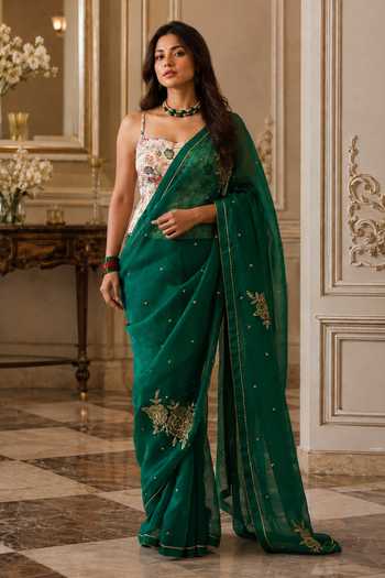 Jhambthreads Silk Organza Saree With Unstitched Blouse Fabric 
