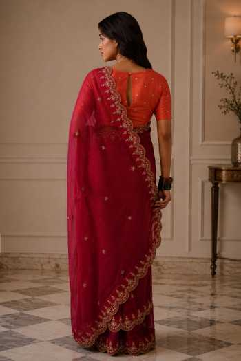 Jhambthreads Silk Organza Saree With Unstitched Blouse Fabric 