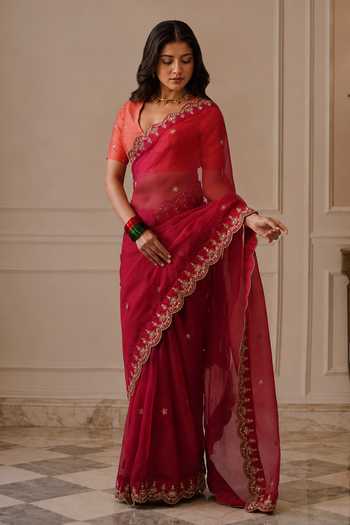 Jhambthreads Silk Organza Saree With Unstitched Blouse Fabric 