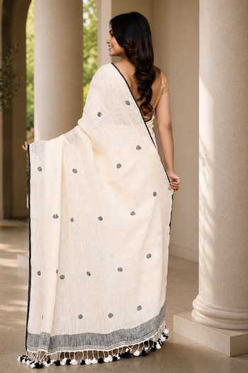 Jhambthreads Linen Saree With Running Blouse 