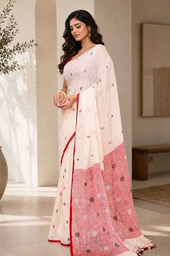Jhambthreads Linen Saree With Running Blouse 