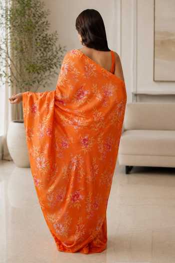 Jhambthreads Floral Pattern Saree With Unstitched Blouse Fabric 