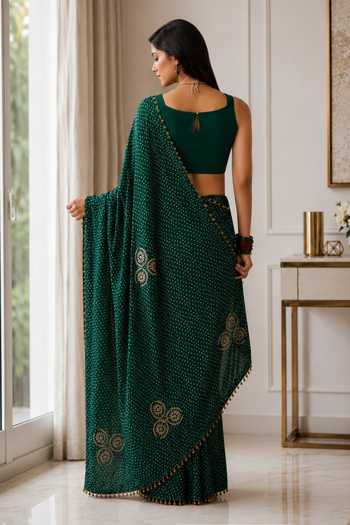Jhambthreads Polka Dot Saree With Unstitched Blouse Fabric 