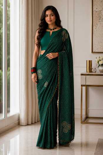 Jhambthreads Polka Dot Saree With Unstitched Blouse Fabric 
