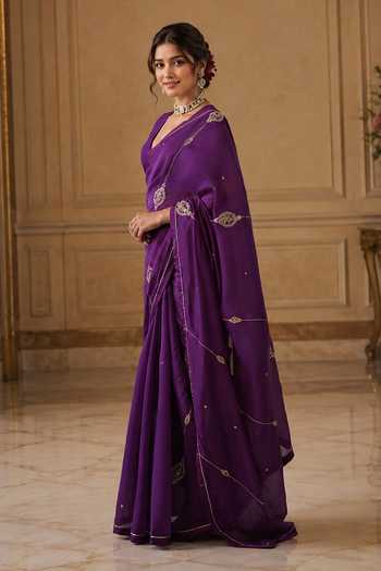 Jhambthreads Purple Silk, Cotton, Chanderi, Jacquard Saree With Unstitched Blouse Fabric Online at Aza Fashions Jhambthreads_Purple Silk, Cotton, Chanderi, Jacquard Saree With Unstitched Blouse Fabric _Online_at_Aza_Fashions